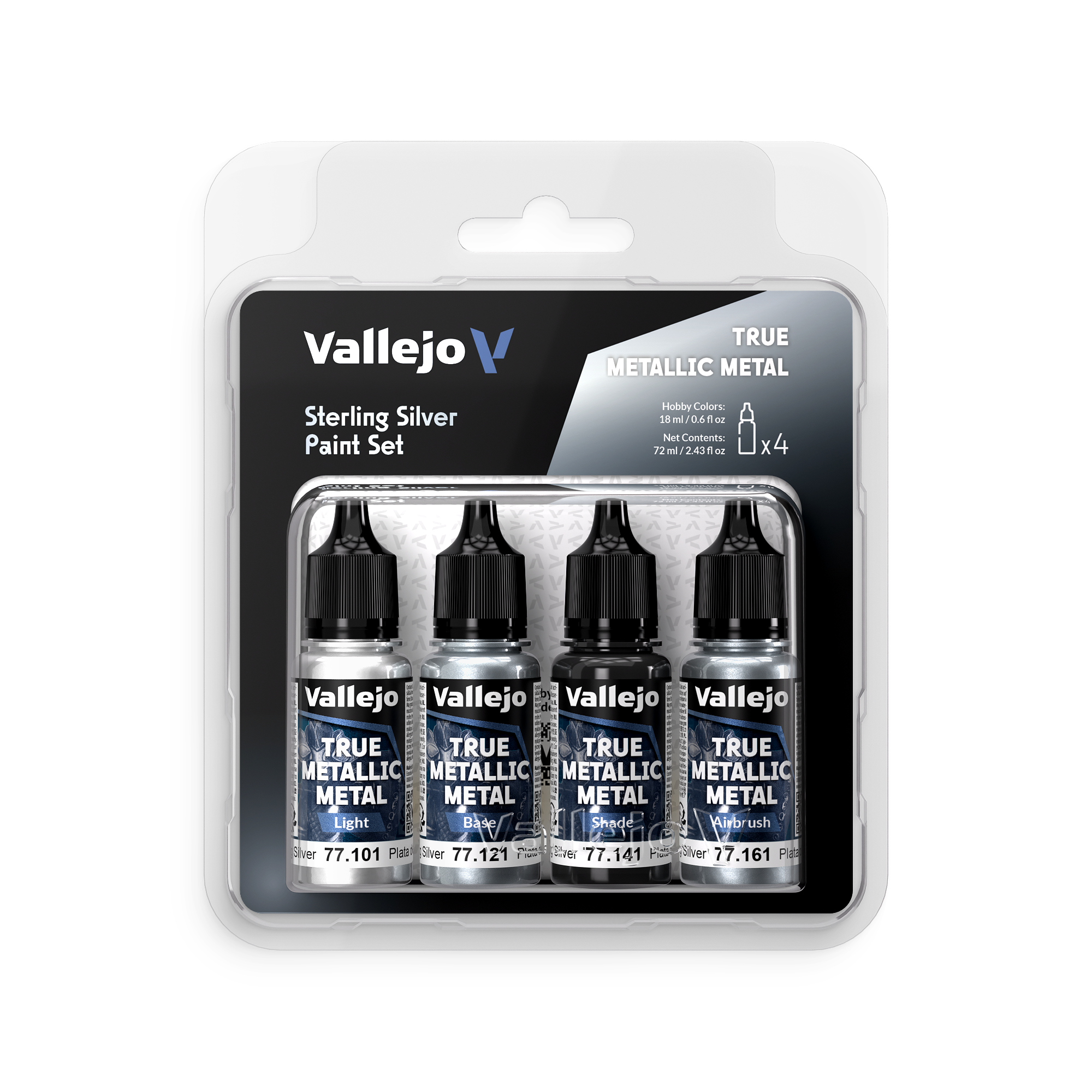 77251-Sterling-Silver-Paint-Set-TMM-front Vallejo True Metallic Metal Set 77251 – Plata de Ley - Imagen 1