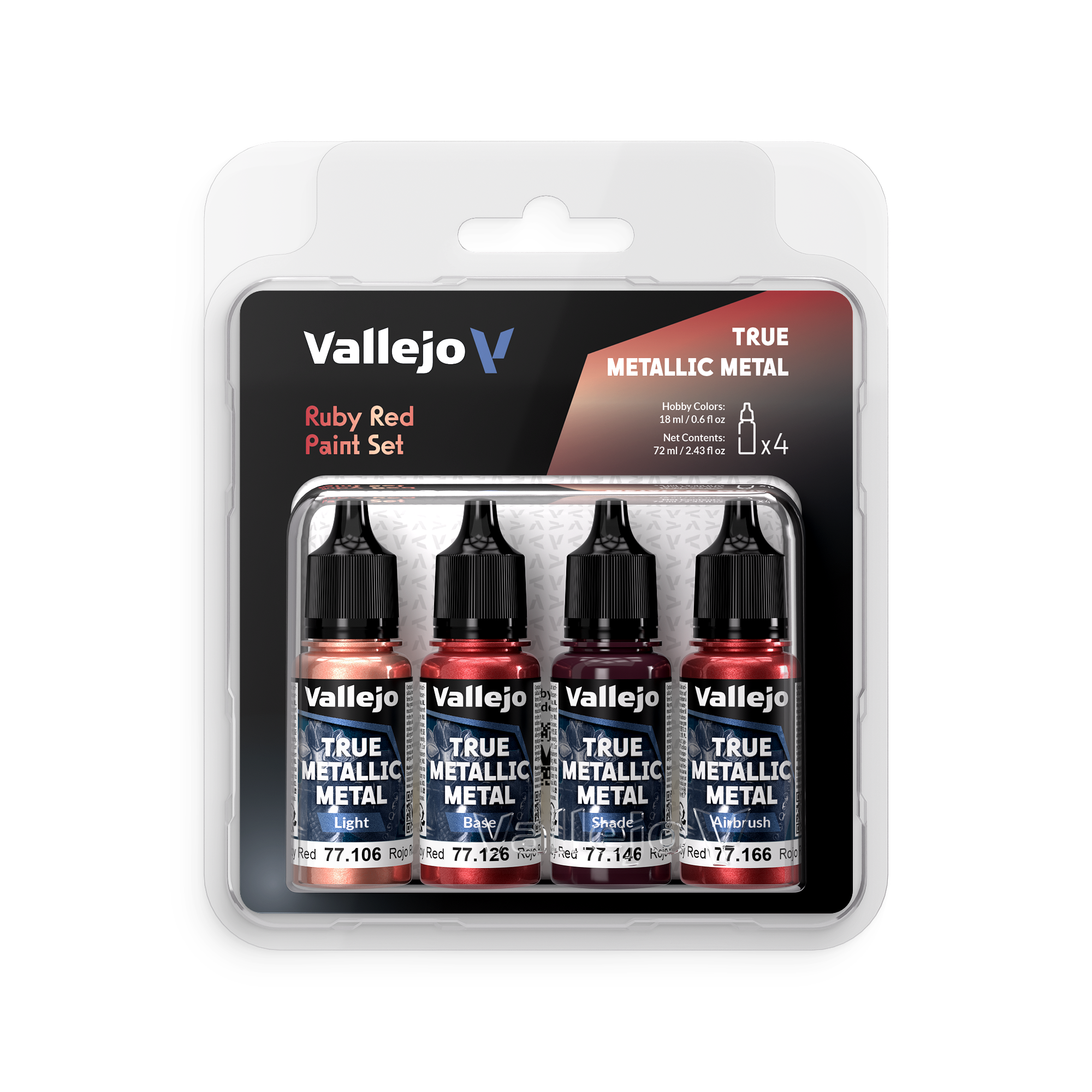 77254-Ruby-Red-Paint-Set-TMM-front Vallejo True Metallic Metal Set 77254 – Rojo Rubí - Imagen 1