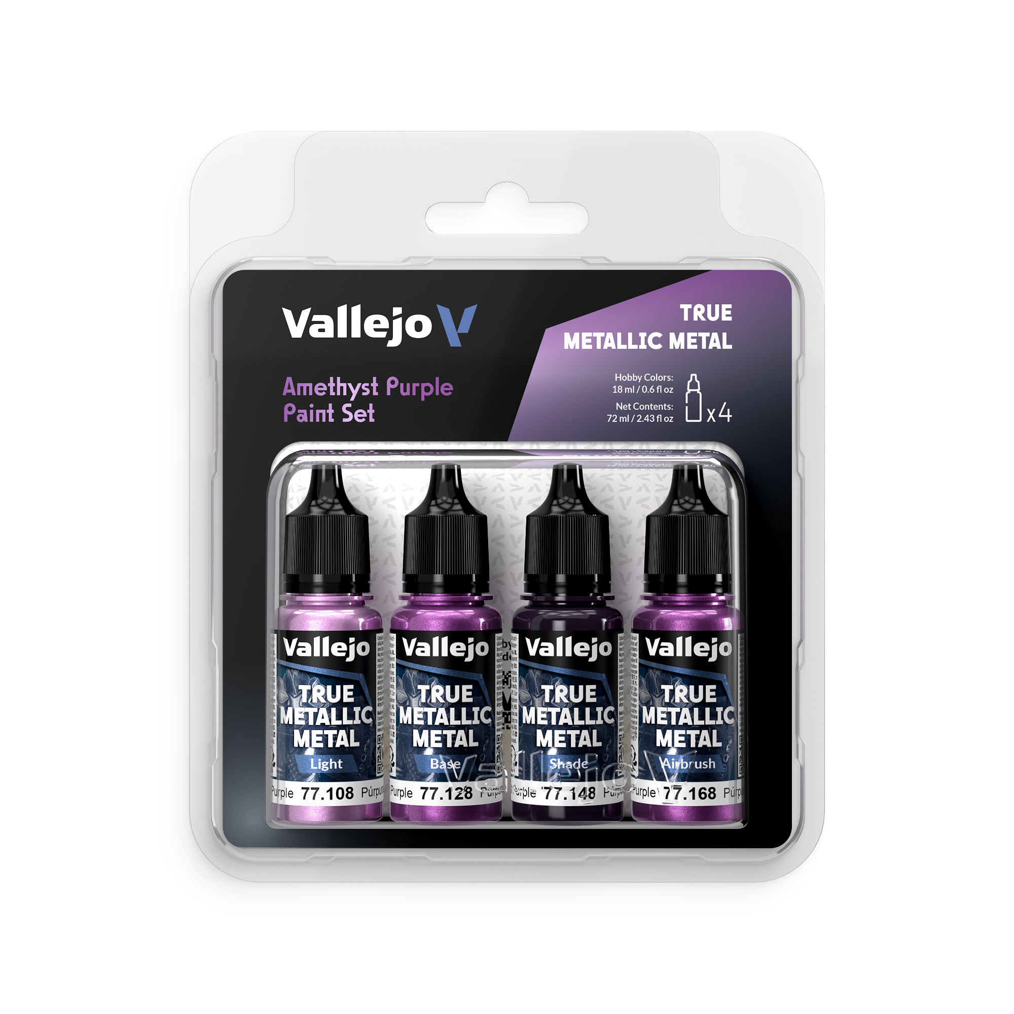 77255-Amethyst-Purple-Paint-Set-TMM-front Vallejo True Metallic Metal Set 77255 – Púrpura Amatista - Imagen 1